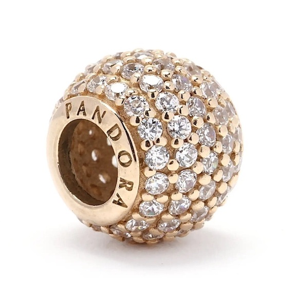 New Pandora 14k Yellow Gold CZ Pave Ball Charm - Picture 1 of 3